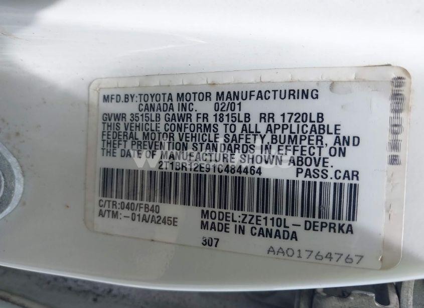 Photo 9 of 2001 Toyota Corolla CE (VIN 2T1BR12E91C484464)