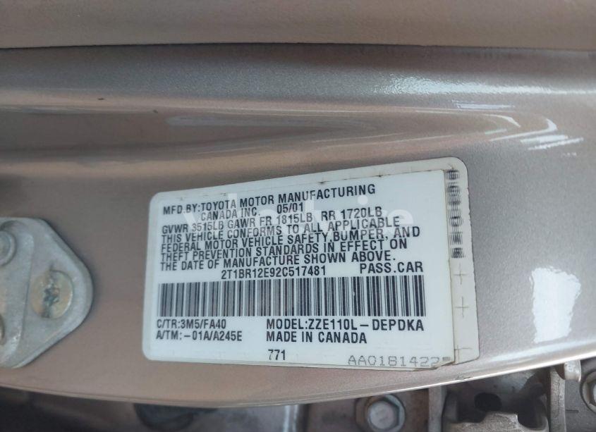 Photo 9 of 2002 Toyota Corolla LE (VIN 2T1BR12E92C517481)