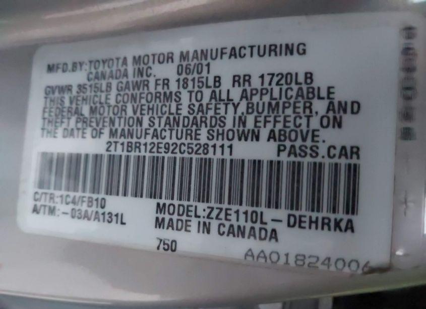 Photo 9 of 2002 Toyota Corolla CE (VIN 2T1BR12E92C528111)