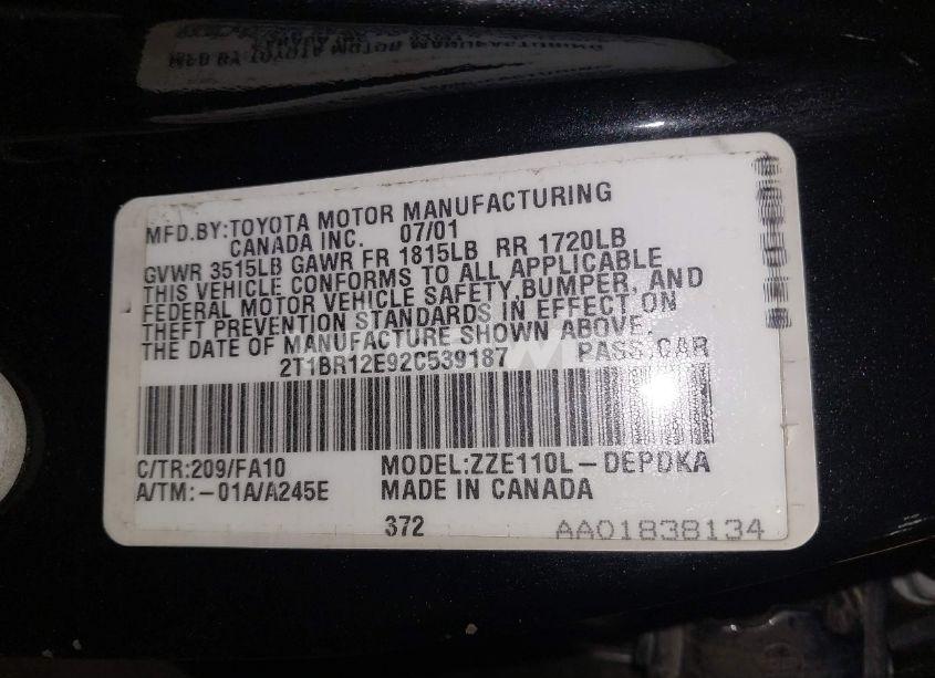 Photo 9 of 2002 Toyota Corolla LE (VIN 2T1BR12E92C539187)