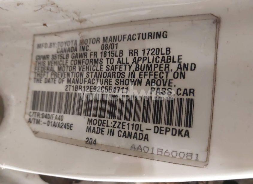 Photo 9 of 2002 Toyota Corolla LE (VIN 2T1BR12E92C554711)