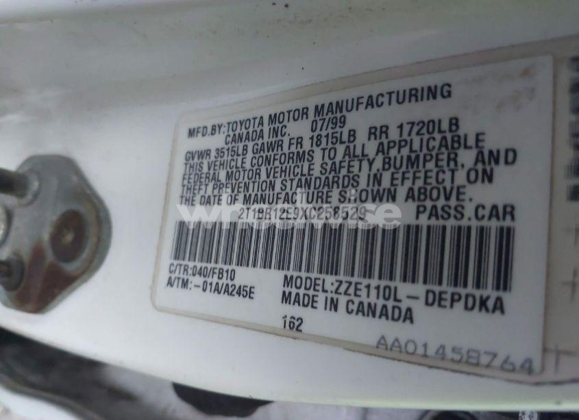 Photo 9 of 1999 Toyota Corolla CE (VIN 2T1BR12E9XC258529)