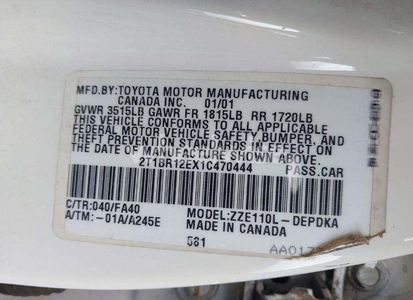 Photo 9 of 2001 Toyota Corolla LE (VIN 2T1BR12EX1C470444)