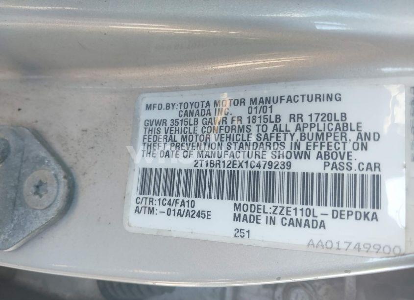 Photo 9 of 2001 Toyota Corolla LE (VIN 2T1BR12EX1C479239)