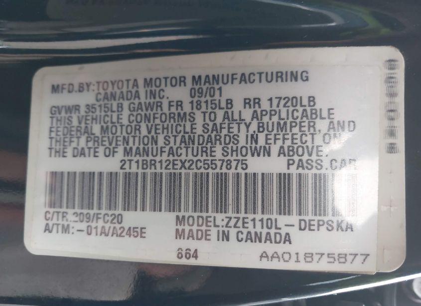 Photo 9 of 2002 Toyota Corolla S (VIN 2T1BR12EX2C557875)