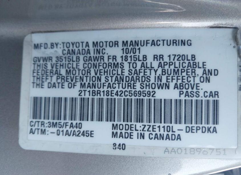 Photo 9 of 2002 Toyota Corolla LE (VIN 2T1BR18E42C569592)