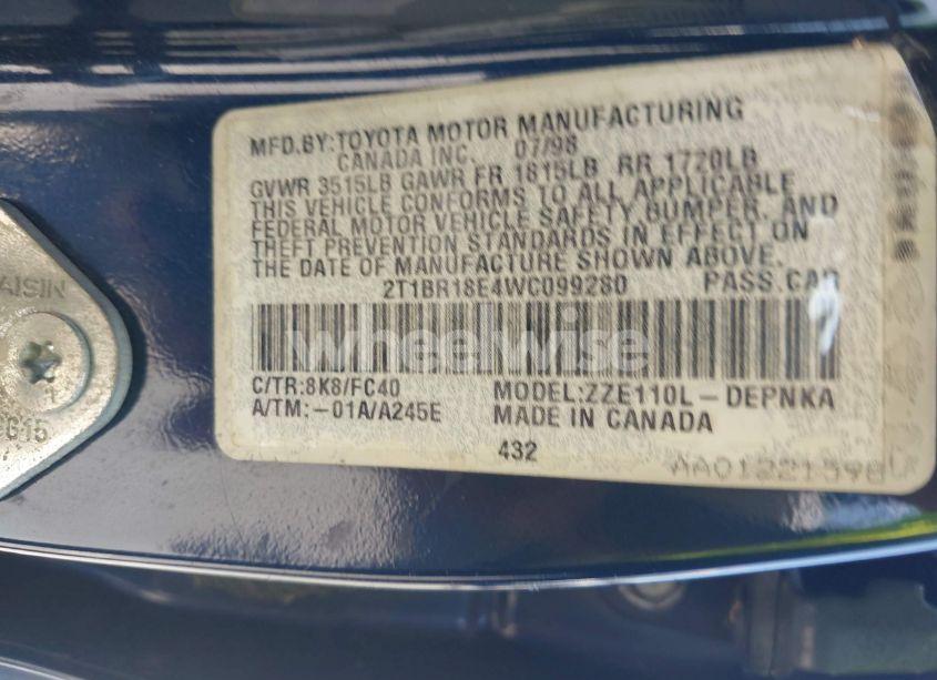 Photo 9 of 1998 Toyota Corolla LE (VIN 2T1BR18E4WC099280)