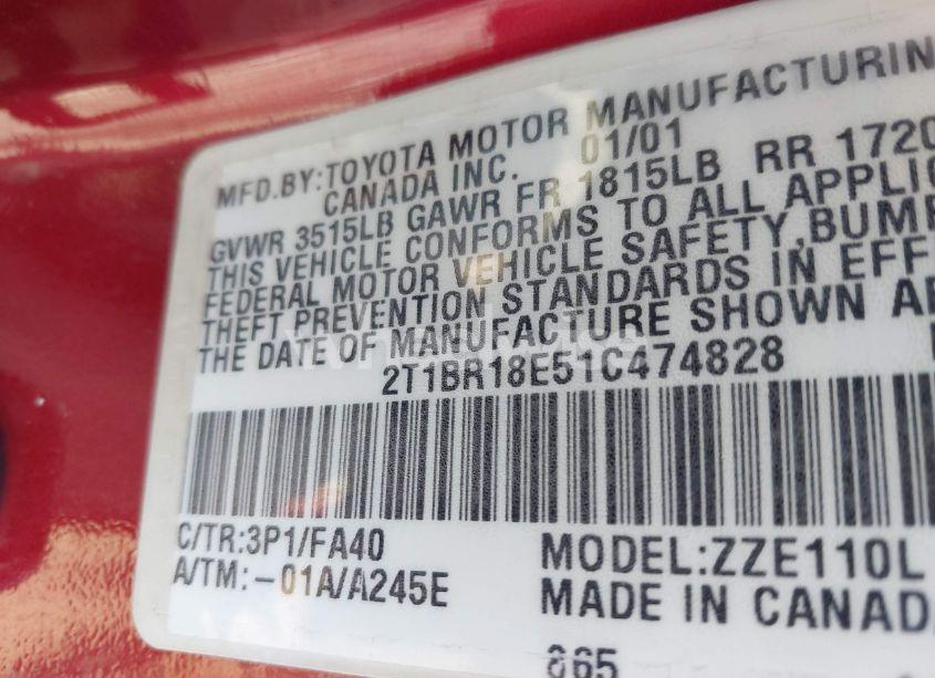 Photo 9 of 2001 Toyota Corolla LE (VIN 2T1BR18E51C474828)