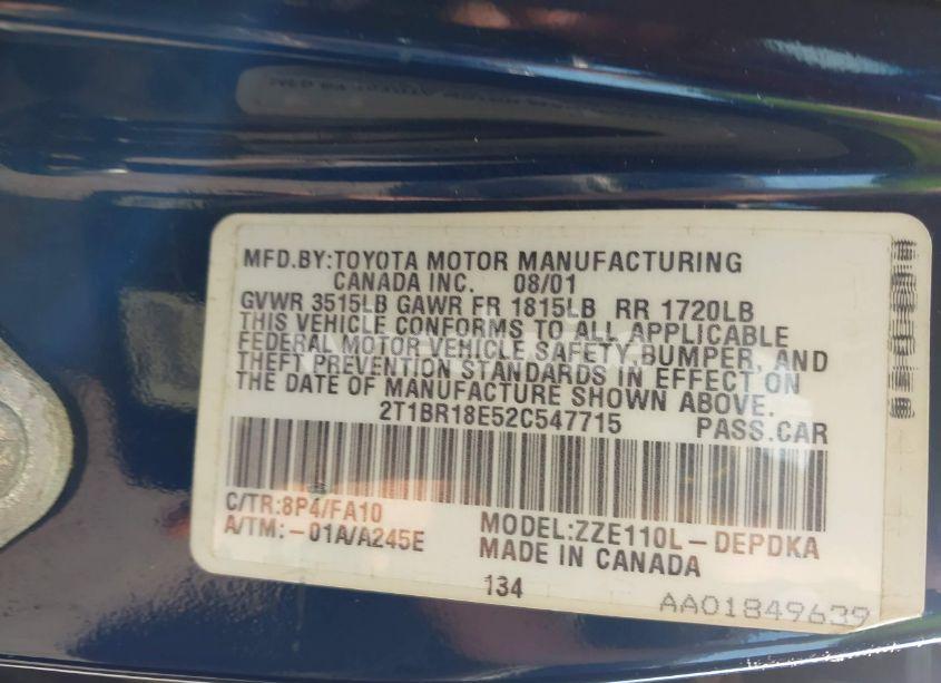 Photo 9 of 2002 Toyota Corolla CE/LE/S (VIN 2T1BR18E52C547715)