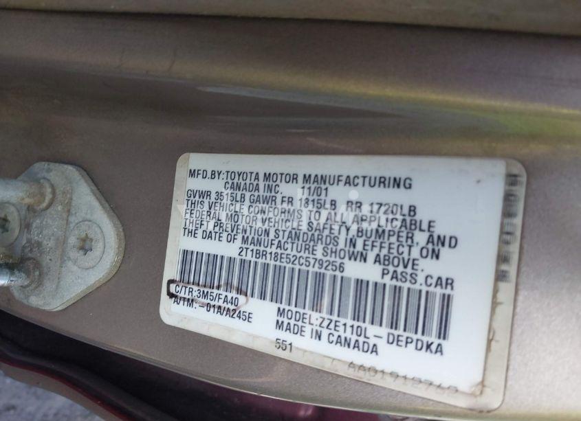 Photo 9 of 2002 Toyota Corolla LE (VIN 2T1BR18E52C579256)