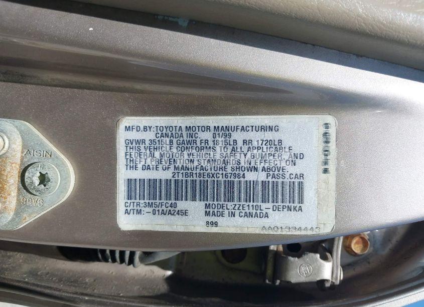 Photo 9 of 1999 Toyota Corolla CE/LE/VE (VIN 2T1BR18E6XC167984)