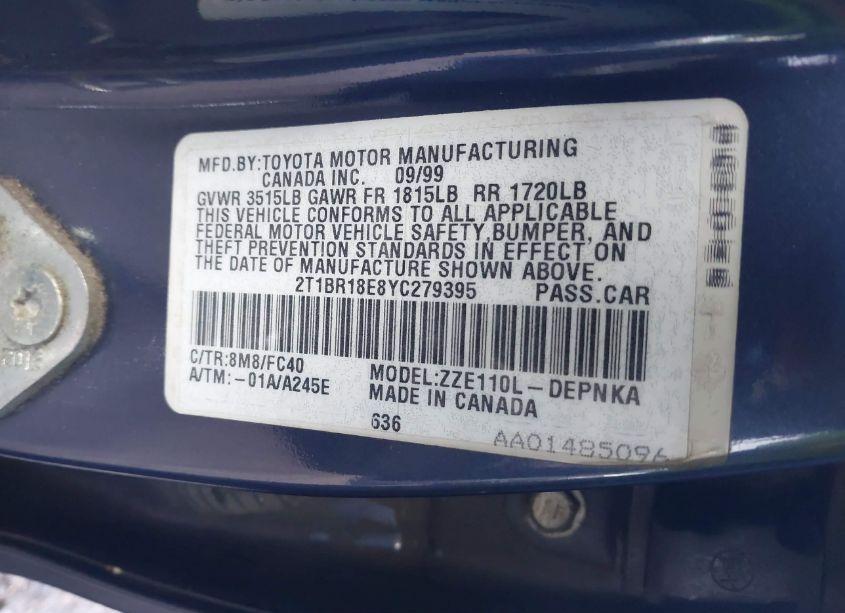 Photo 9 of 2000 Toyota Corolla LE (VIN 2T1BR18E8YC279395)