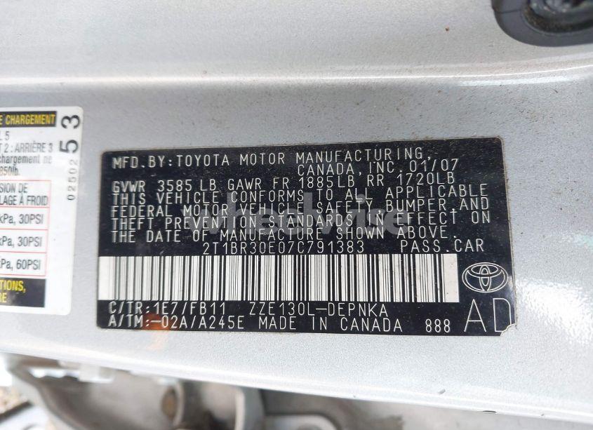 Photo 9 of 2007 Toyota Corolla LE (VIN 2T1BR30E07C791383)