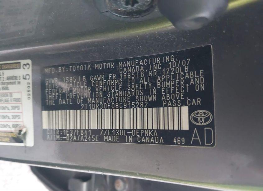 Photo 9 of 2008 Toyota Corolla LE (VIN 2T1BR30E08C915282)