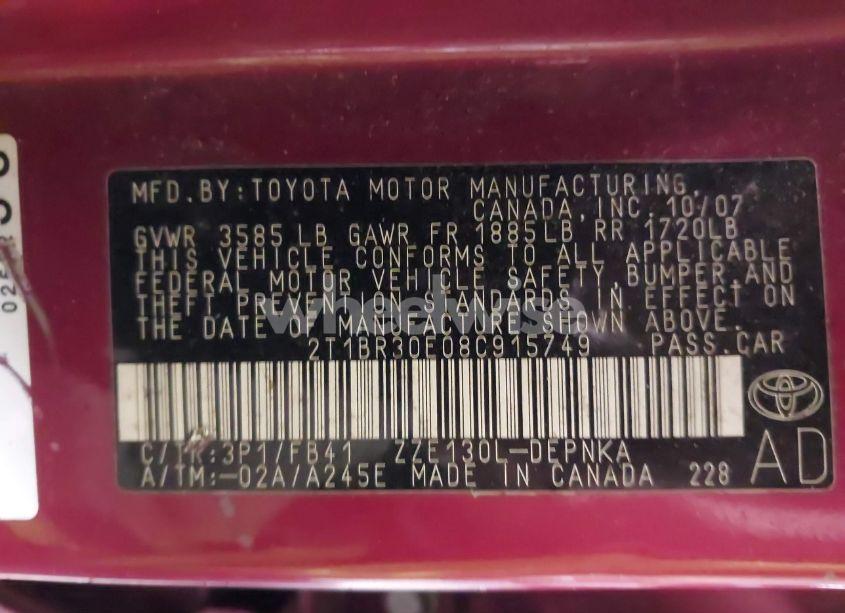 Photo 9 of 2008 Toyota Corolla LE (VIN 2T1BR30E08C915749)