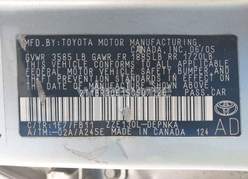 Photo 9 of 2005 Toyota Corolla LE (VIN 2T1BR30E15C507126)