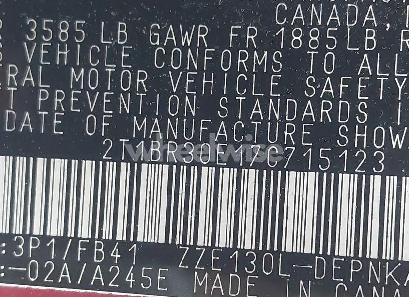 Photo 9 of 2007 Toyota Corolla LE (VIN 2T1BR30E17C715123)