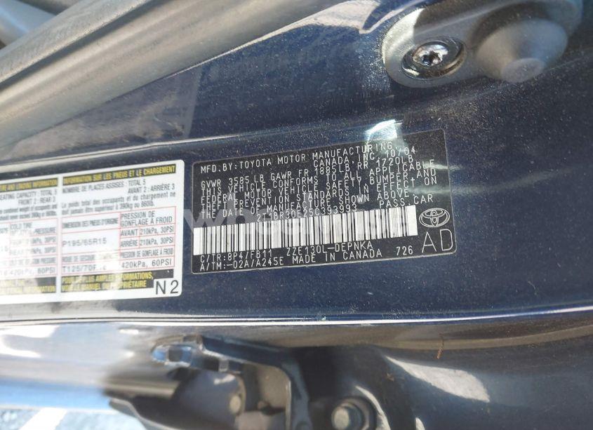 Photo 9 of 2005 Toyota Corolla LE (VIN 2T1BR30E25C393993)