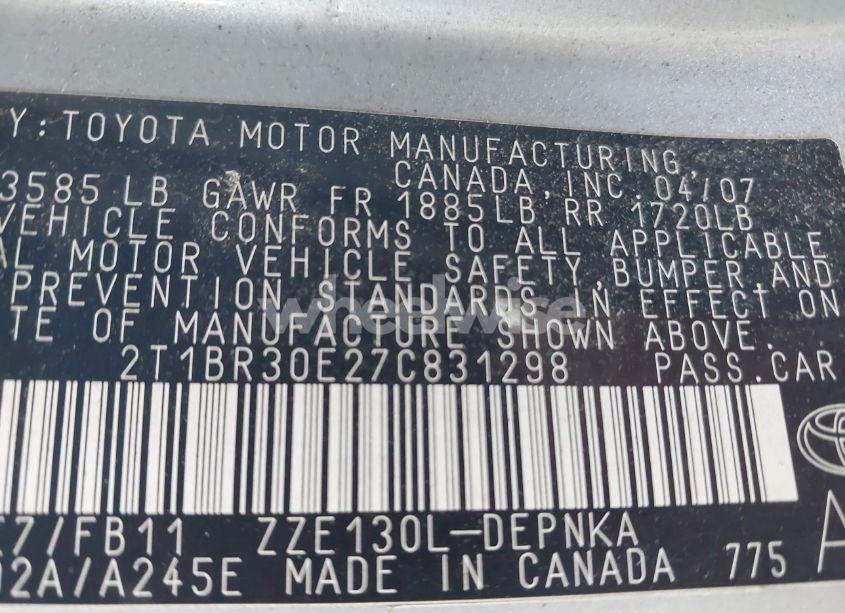 Photo 9 of 2007 Toyota Corolla LE (VIN 2T1BR30E27C831298)