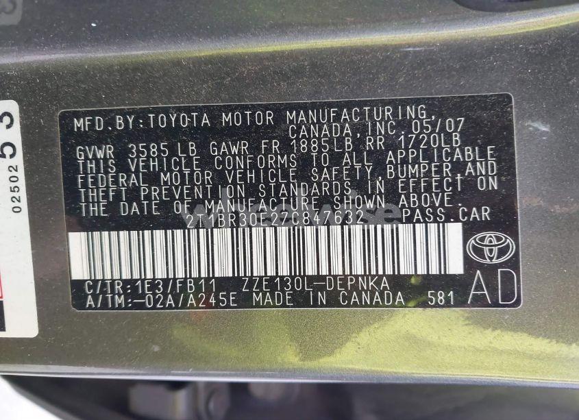 Photo 9 of 2007 Toyota Corolla LE (VIN 2T1BR30E27C847632)