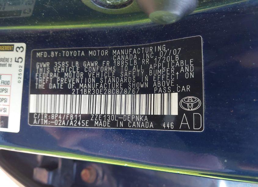 Photo 9 of 2008 Toyota Corolla LE (VIN 2T1BR30E28C878767)