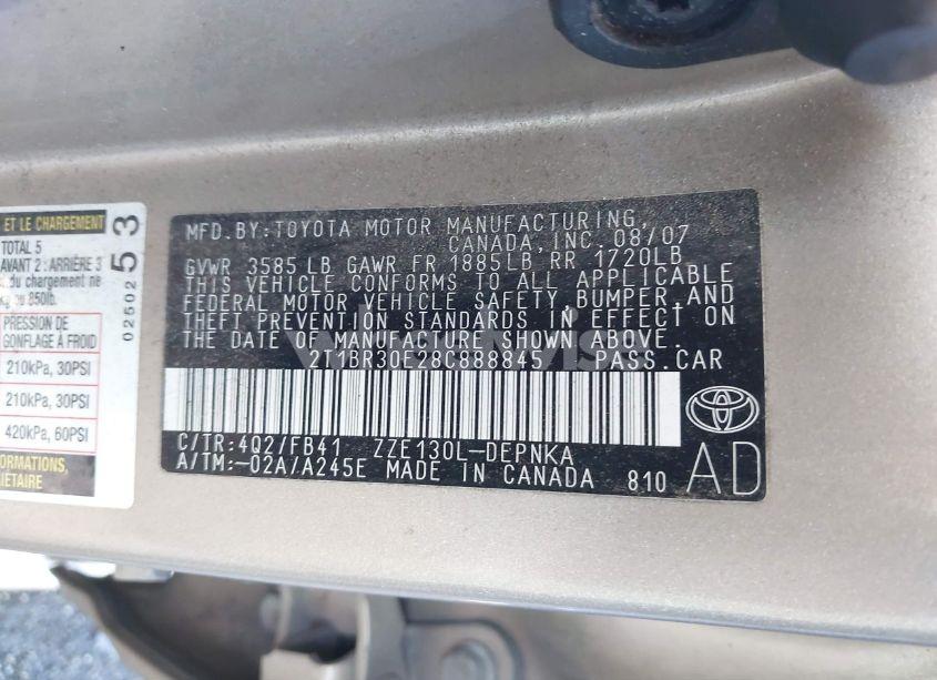 Photo 9 of 2008 Toyota Corolla LE (VIN 2T1BR30E28C888845)