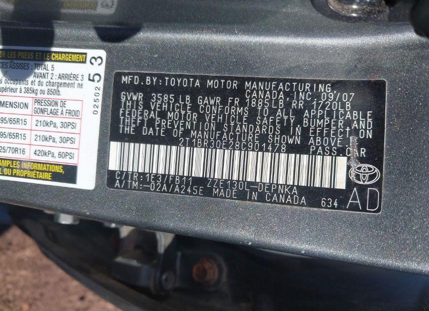 Photo 9 of 2008 Toyota Corolla LE (VIN 2T1BR30E28C901478)