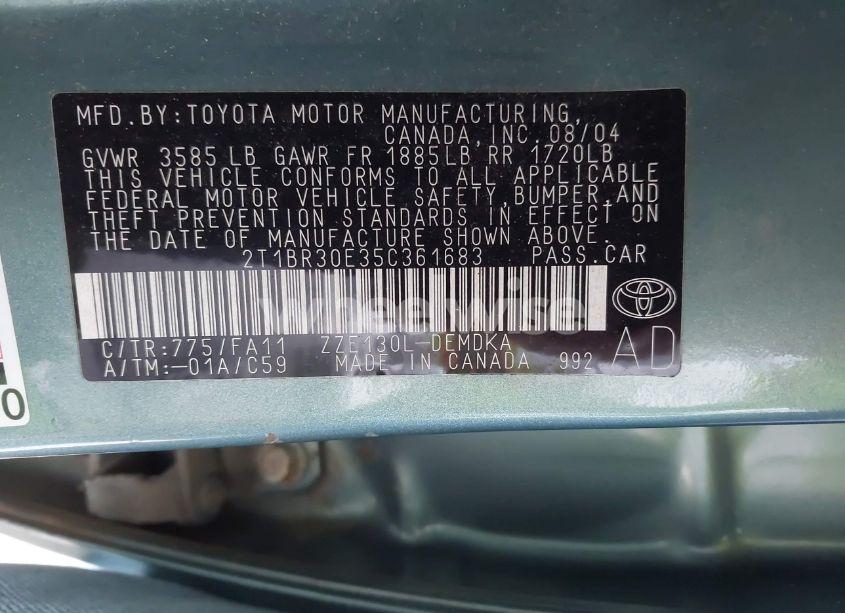 Photo 9 of 2005 Toyota Corolla CE (VIN 2T1BR30E35C361683)