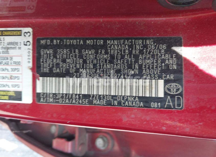 Photo 9 of 2006 Toyota Corolla LE (VIN 2T1BR30E36C697447)