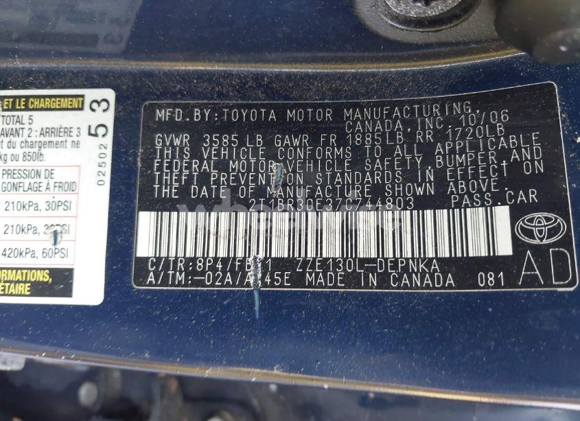 Photo 9 of 2007 Toyota Corolla CE/LE/S (VIN 2T1BR30E37C744803)