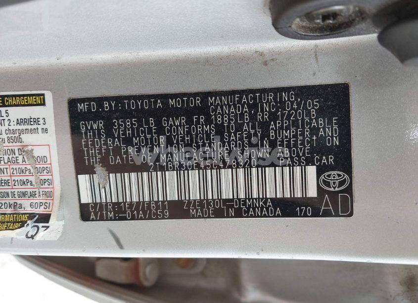 Photo 9 of 2005 Toyota Corolla LE (VIN 2T1BR30E45C478320)