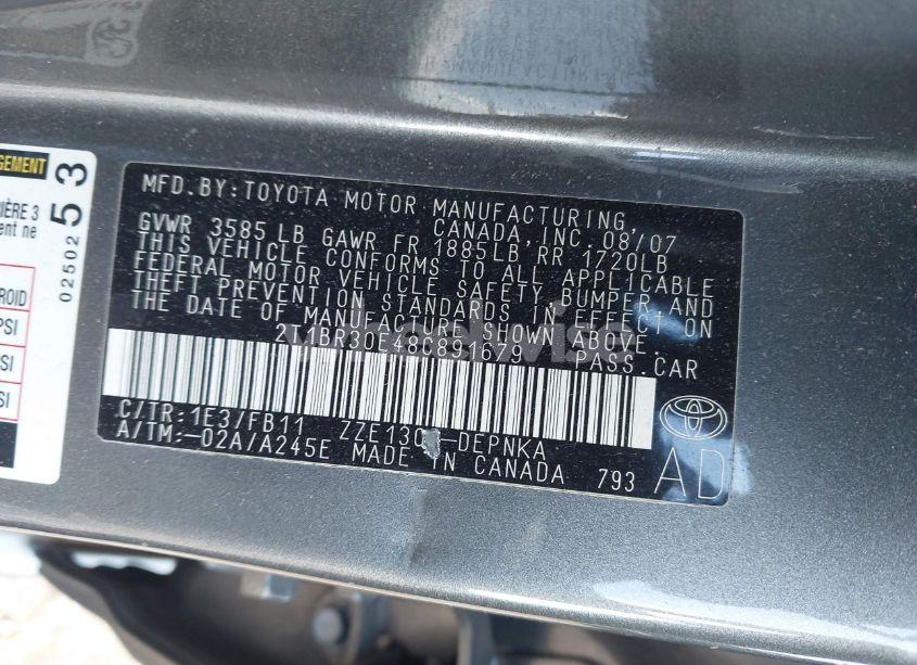 Photo 9 of 2008 Toyota Corolla LE (VIN 2T1BR30E48C891679)