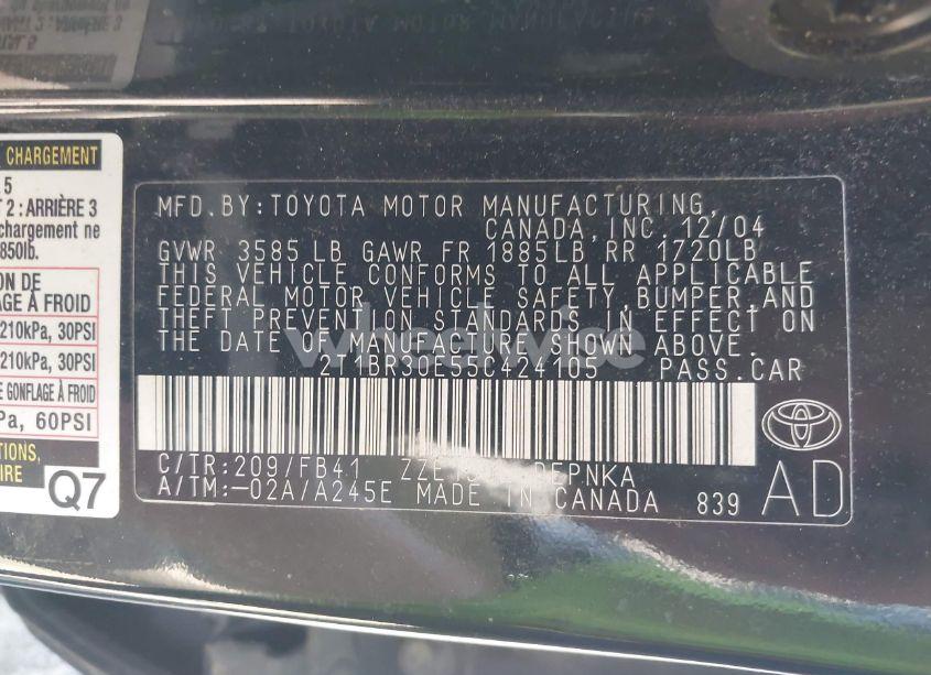 Photo 9 of 2005 Toyota Corolla LE (VIN 2T1BR30E55C424105)