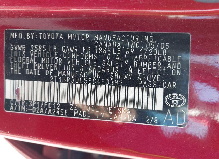 Photo 9 of 2005 Toyota Corolla S (VIN 2T1BR30E55C493392)