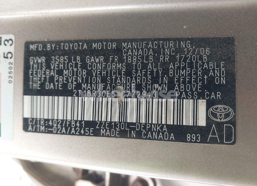 Photo 9 of 2007 Toyota Corolla LE (VIN 2T1BR30E57C772943)