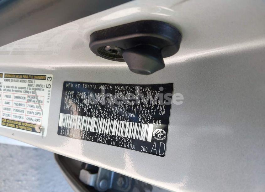 Photo 9 of 2008 Toyota Corolla LE (VIN 2T1BR30E58C921403)