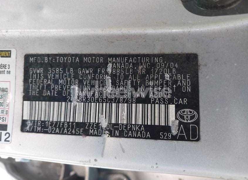 Photo 9 of 2005 Toyota Corolla LE (VIN 2T1BR30E65C378798)