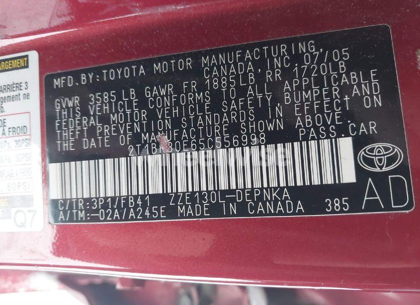 Photo 9 of 2005 Toyota Corolla LE (VIN 2T1BR30E65C556998)