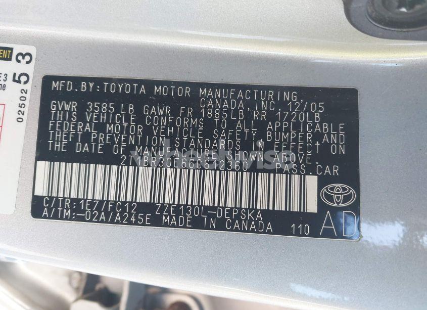 Photo 9 of 2006 Toyota Corolla S (VIN 2T1BR30E66C612360)