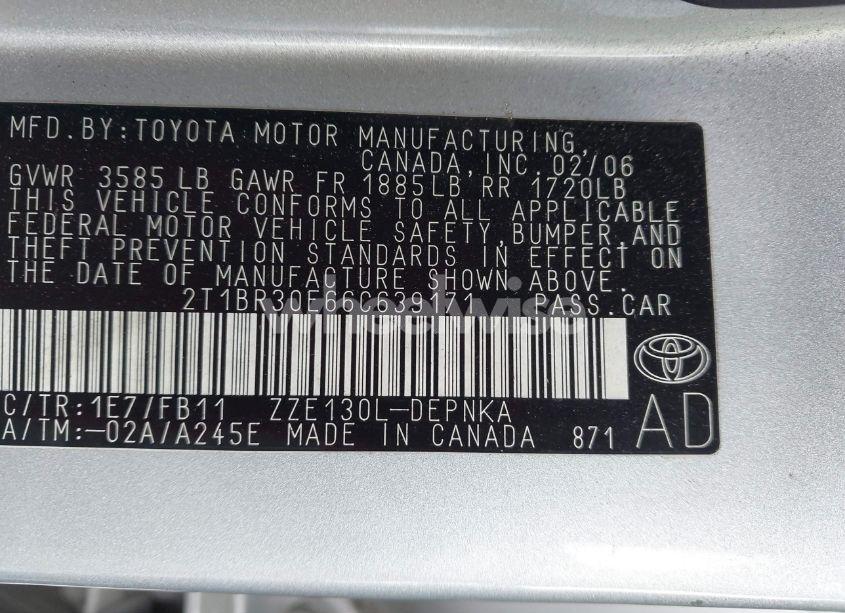 Photo 9 of 2006 Toyota Corolla LE (VIN 2T1BR30E66C639171)