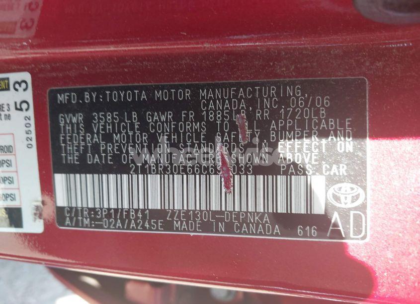 Photo 9 of 2006 Toyota Corolla LE (VIN 2T1BR30E66C692033)