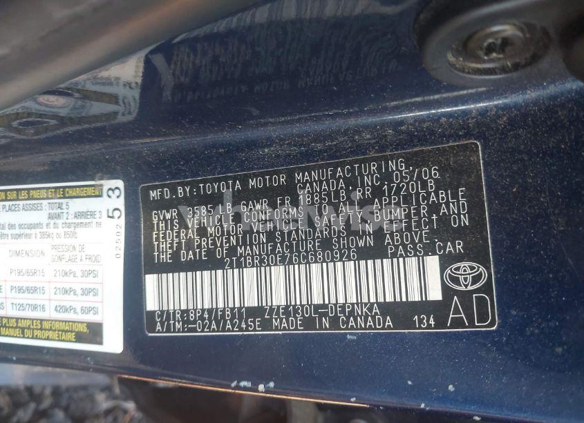 Photo 9 of 2006 Toyota Corolla CE/LE/S (VIN 2T1BR30E76C680926)