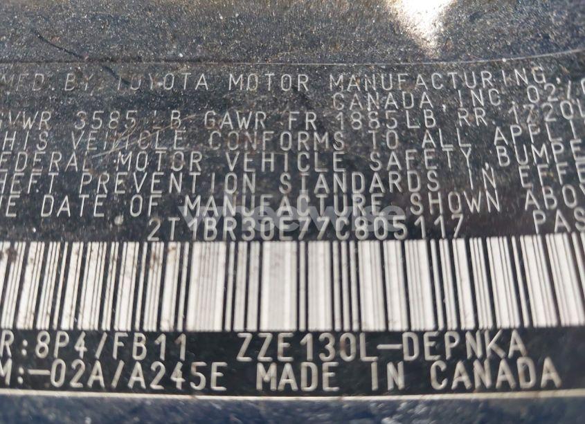 Photo 9 of 2007 Toyota Corolla LE (VIN 2T1BR30E77C805117)
