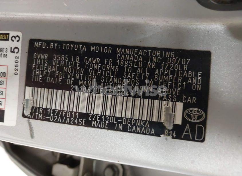 Photo 9 of 2008 Toyota Corolla LE (VIN 2T1BR30E78C904411)