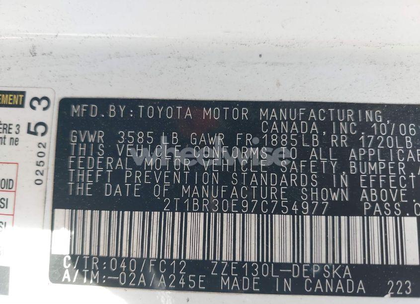 Photo 9 of 2007 Toyota Corolla S (VIN 2T1BR30E97C754977)