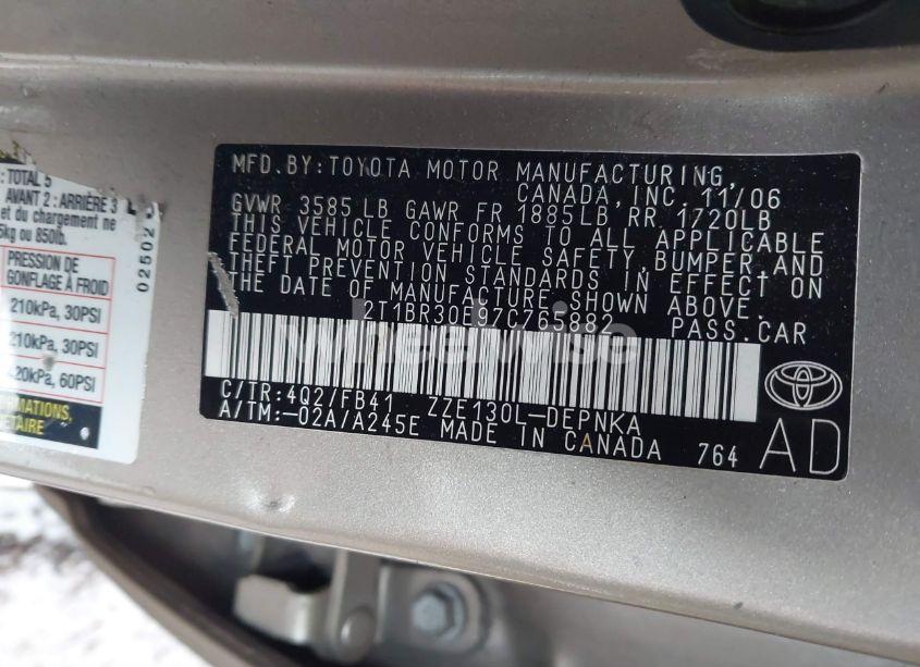 Photo 9 of 2007 Toyota Corolla CE/LE/S (VIN 2T1BR30E97C765882)