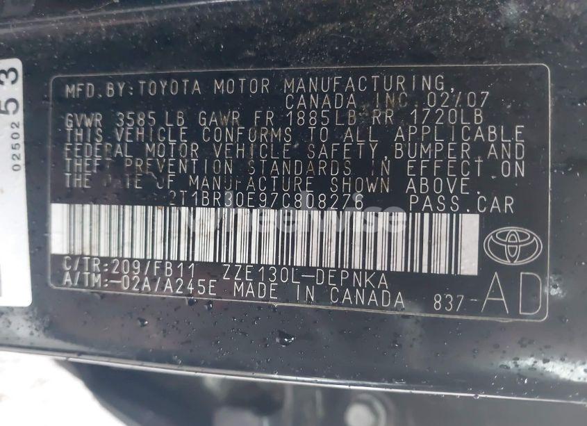 Photo 9 of 2007 Toyota Corolla LE (VIN 2T1BR30E97C808276)