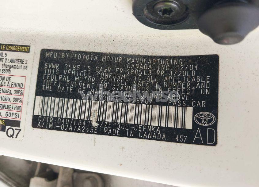 Photo 9 of 2005 Toyota Corolla LE (VIN 2T1BR30EX5C426707)