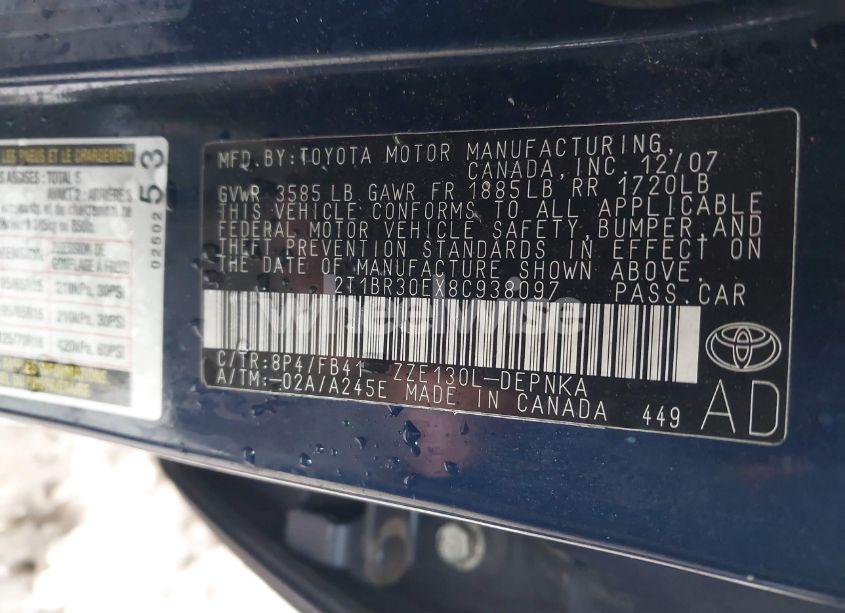 Photo 9 of 2008 Toyota Corolla LE (VIN 2T1BR30EX8C938097)