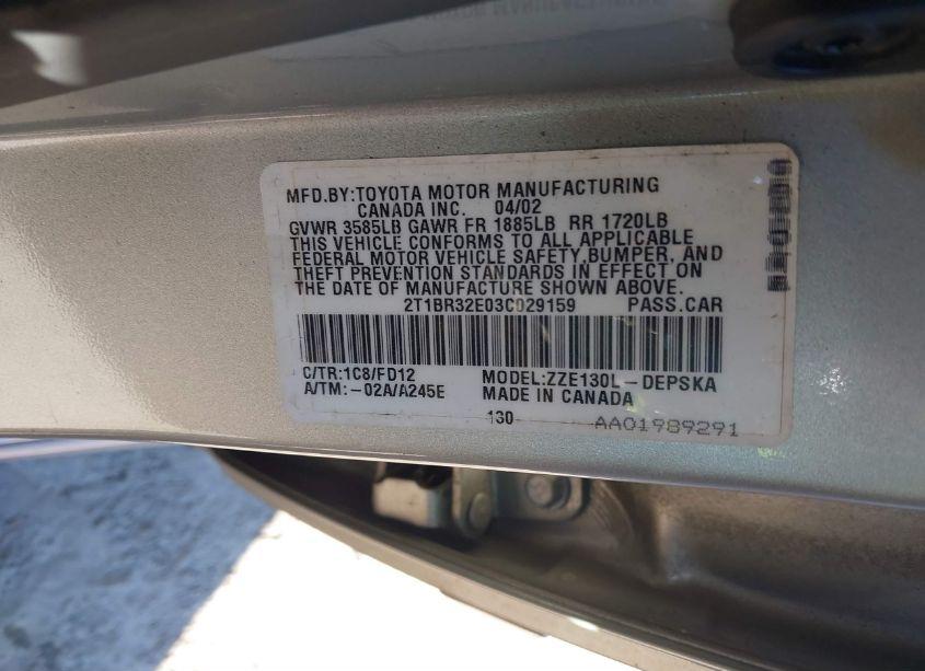 Photo 9 of 2003 Toyota Corolla S (VIN 2T1BR32E03C029159)